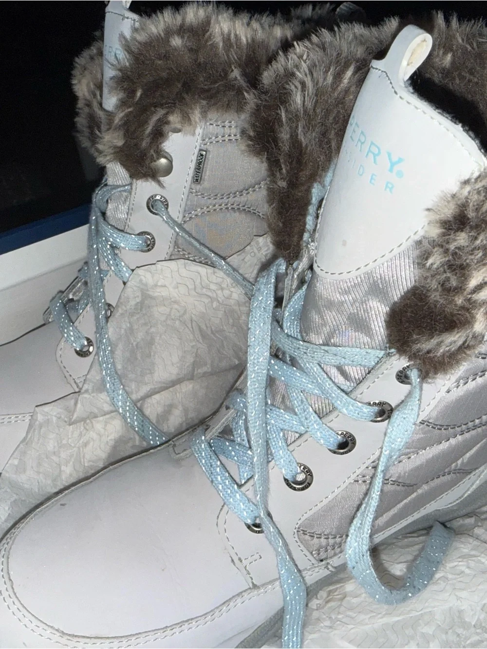 Sperry Light Gray Fur-Trim Lace-Up Winter Boots